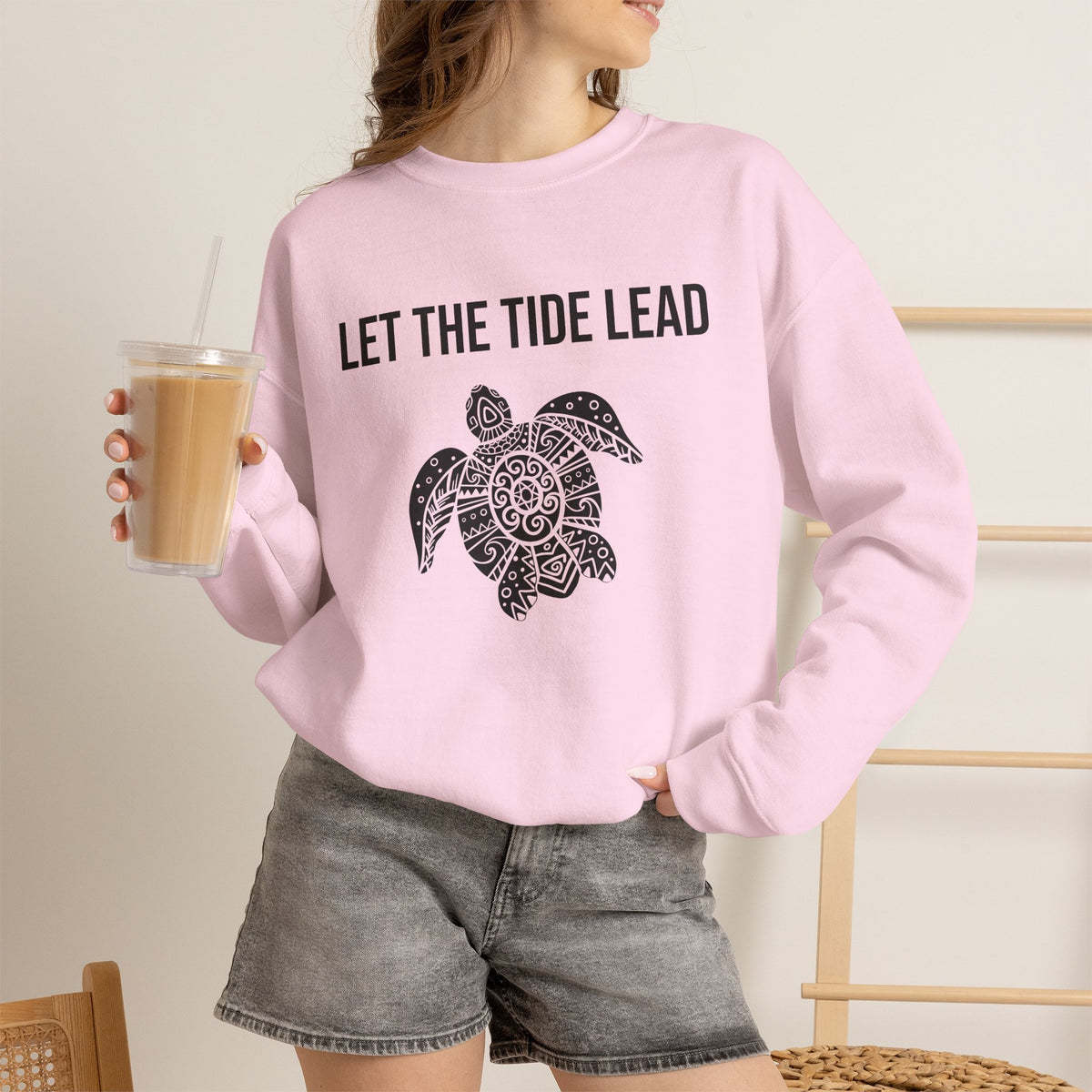 Turtle Crewneck Sweatshirt — "Let the Tide Lead" Coastal Graphic