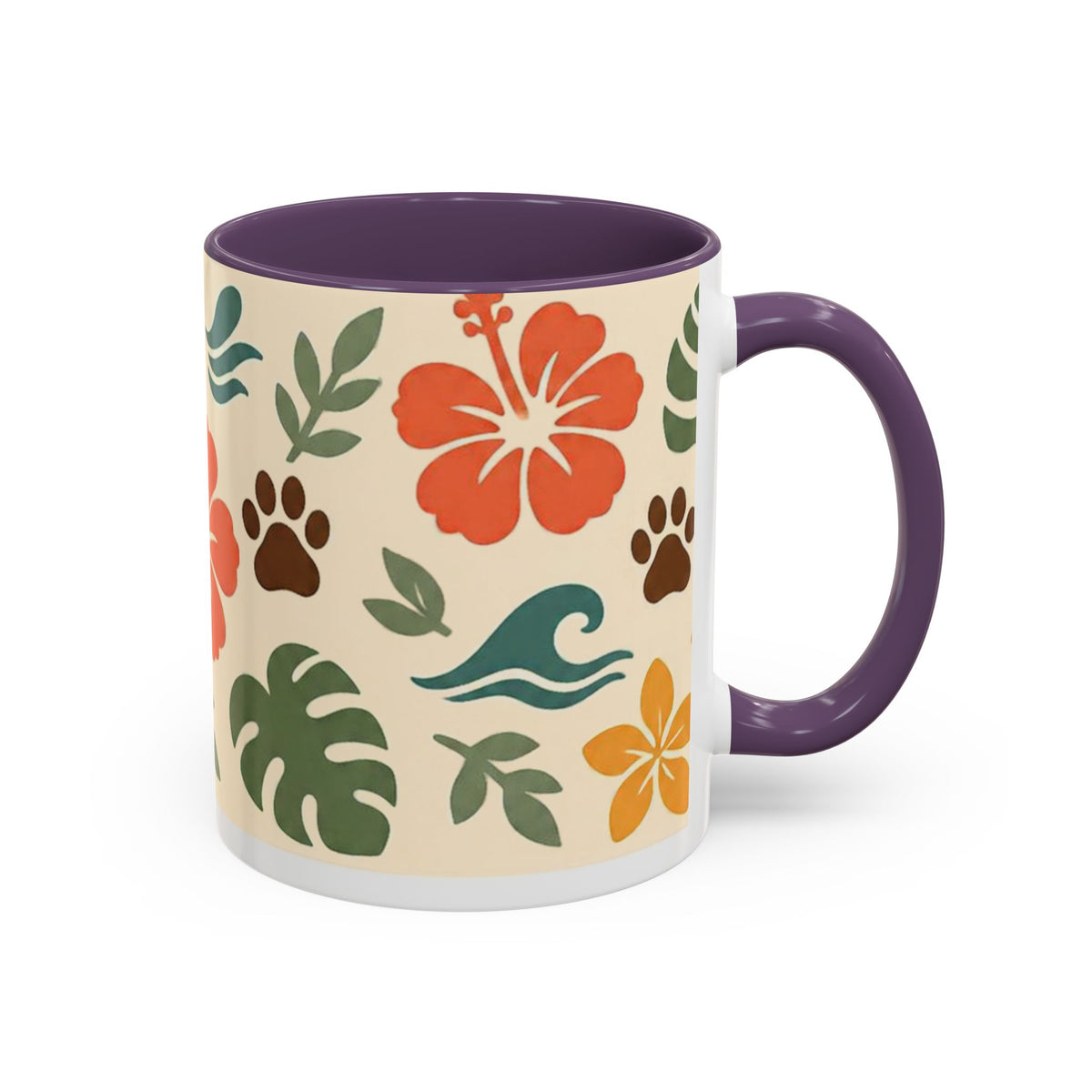 Tropical Hibiscus Paw Print Mug — Floral Coffee Cup for Dog Lovers