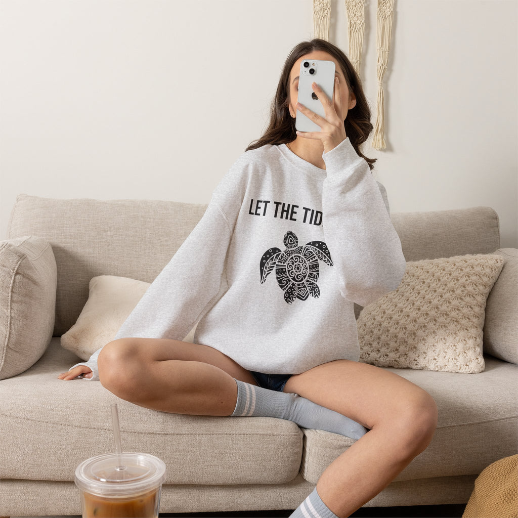 Turtle Crewneck Sweatshirt — "Let the Tide Lead" Coastal Graphic