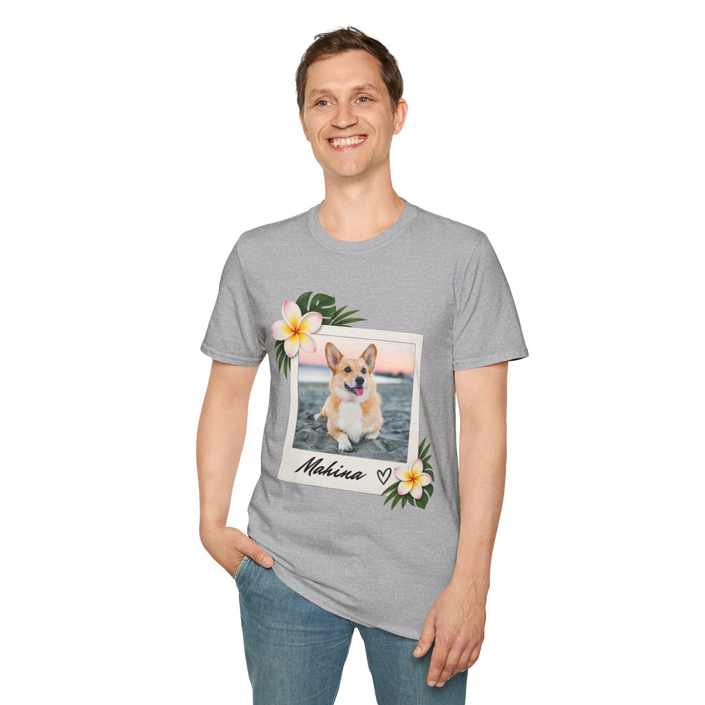 Personalized Pet Photo Polaroid Tee – Floral Frame, Custom Name