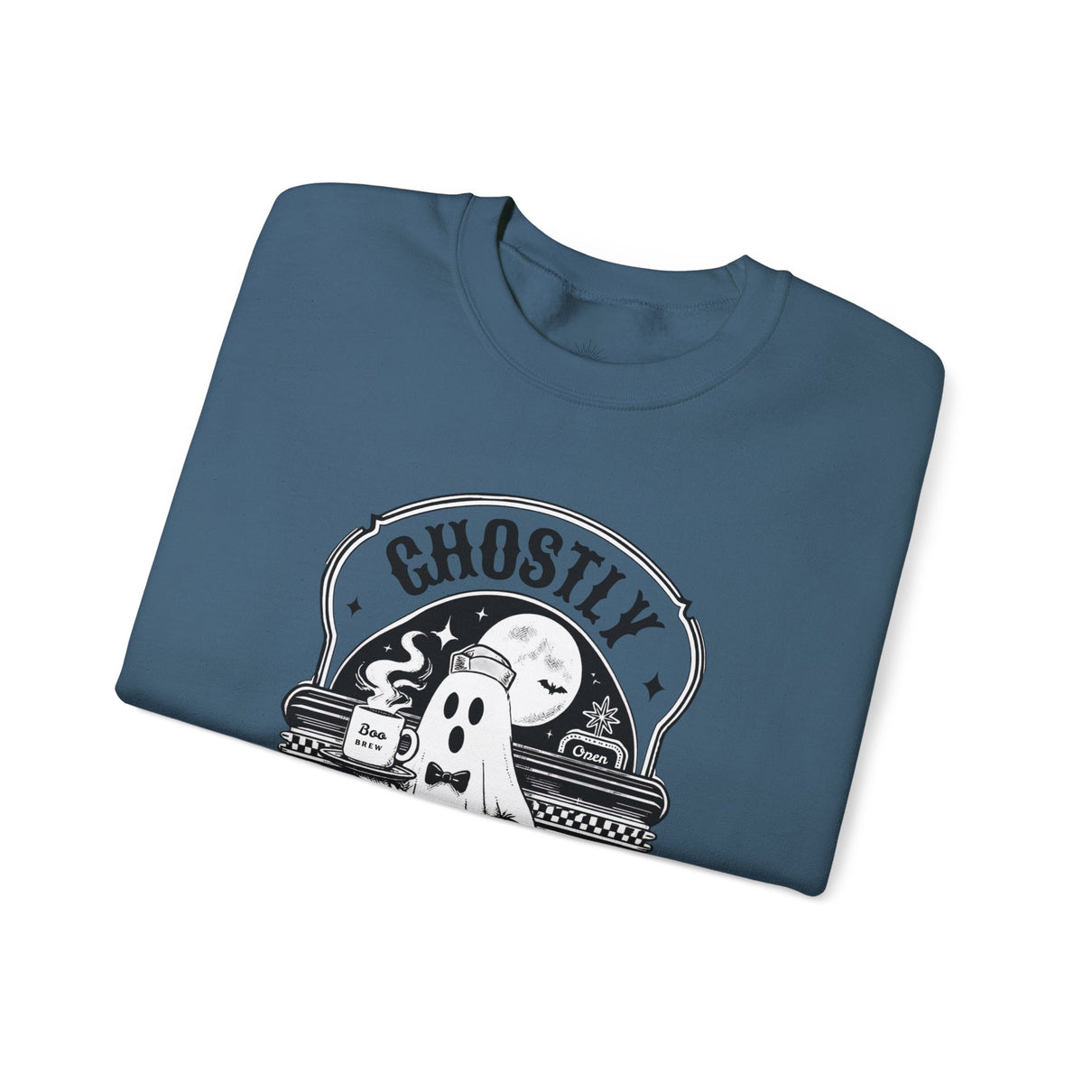 Ghostly Diner Sweatshirt — Vintage Halloween Ghost Café Crewneck