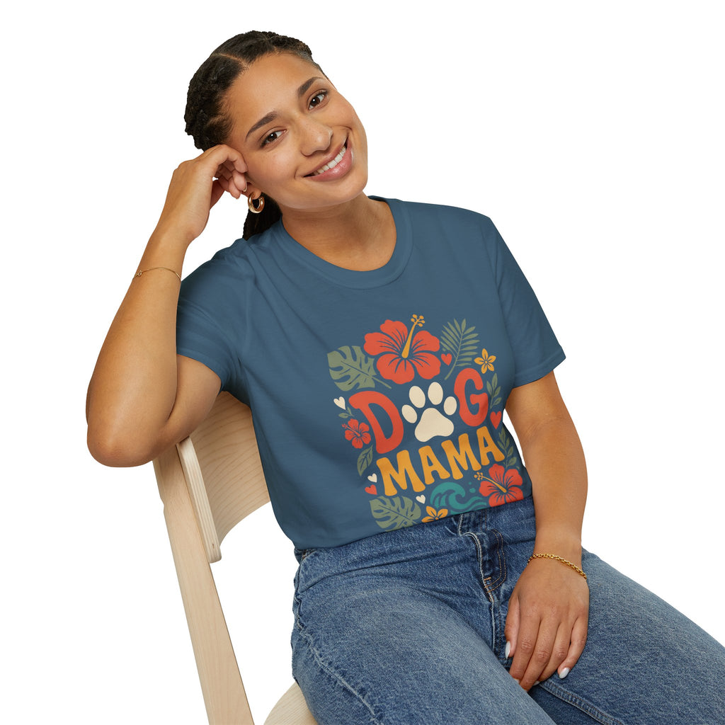 “DOG MAMA” Floral Paw Print Tropical Tee