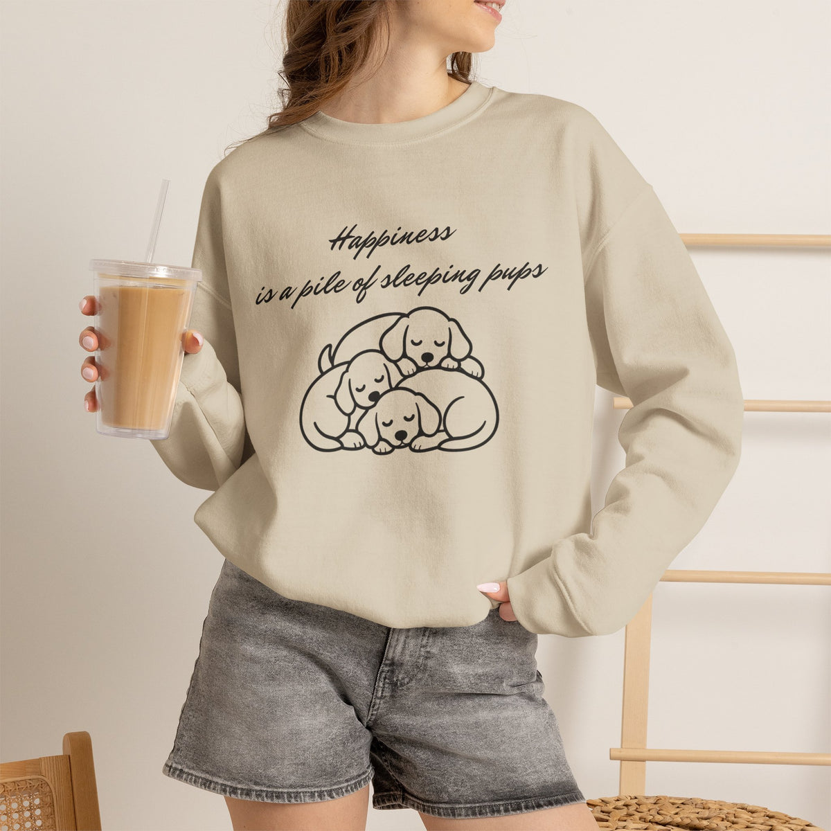 “Happiness Is a Pile of Sleeping Pups” Puppy Crewneck