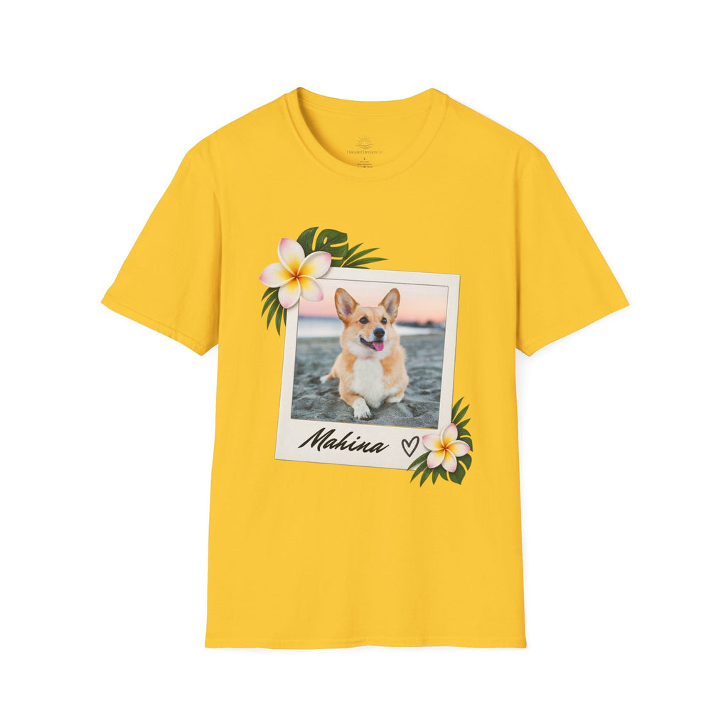 Personalized Pet Photo Polaroid Tee – Floral Frame, Custom Name
