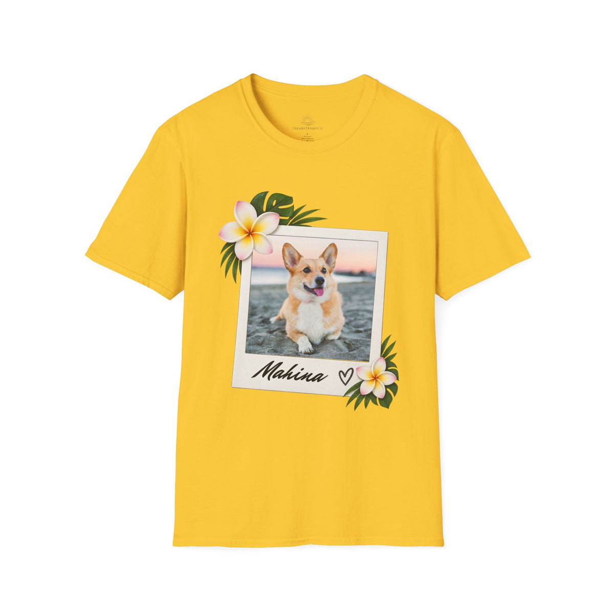 Personalized Pet Photo Polaroid Tee – Floral Frame, Custom Name