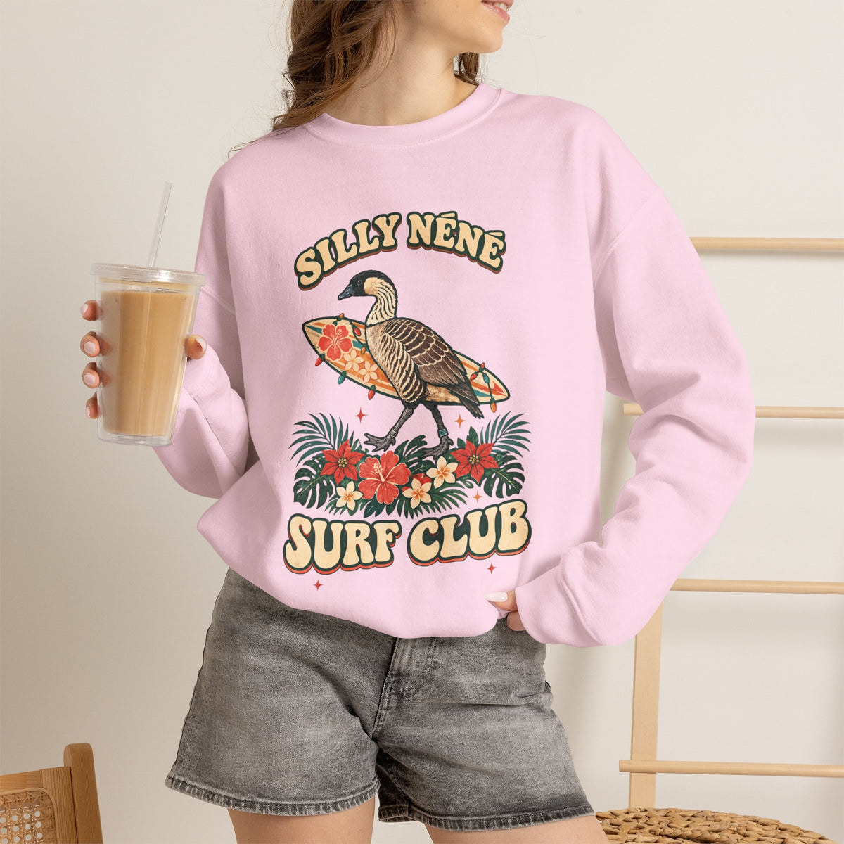 Silly Nēnē Surf Club Christmas Crewneck Sweatshirt – Hawaiian Goose Holiday Sweatshirt
