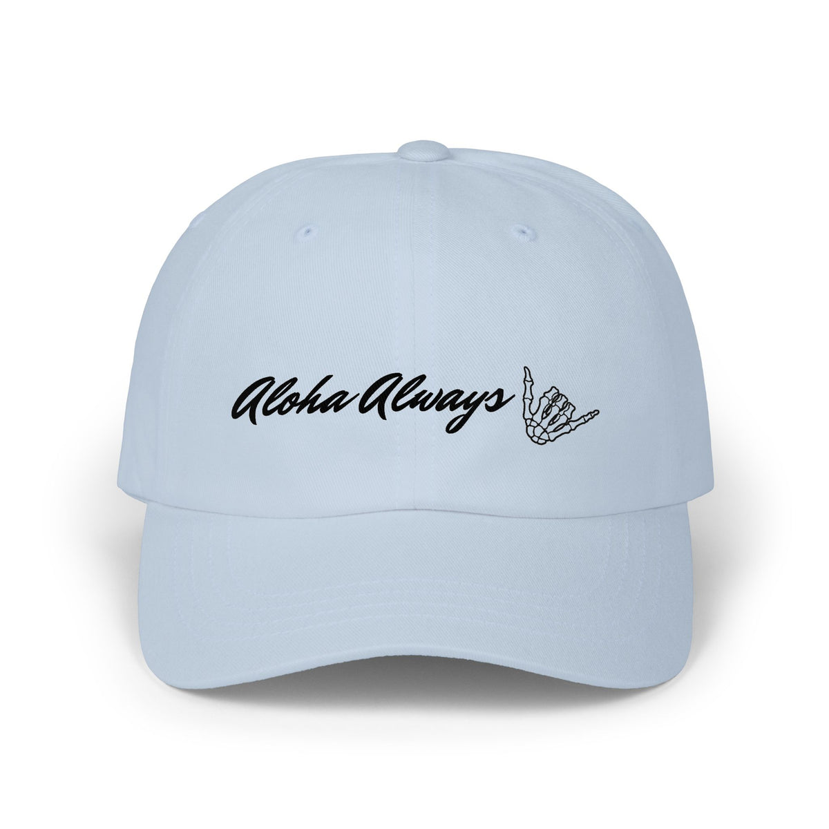 Aloha Always Dad Cap — Hawaiian Skeleton Shaka Hat