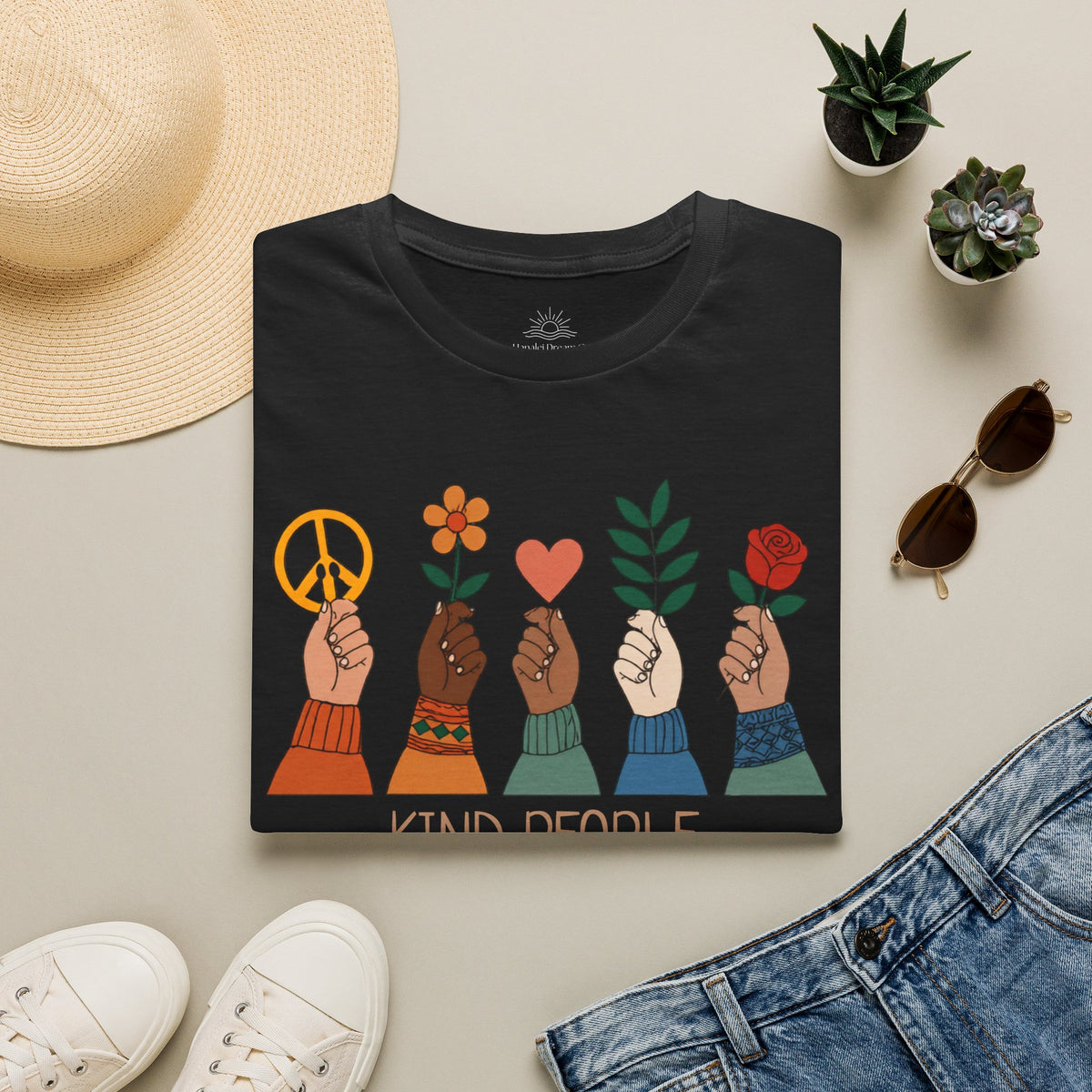Kind People Change the World T-Shirt | Peace Flower Heart Rose Hands