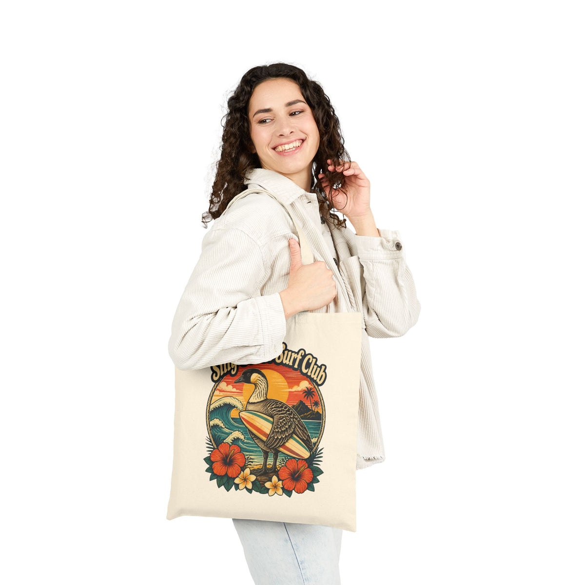 Silly Goose Surf Club Canvas Tote – Retro Hawaiian Nēnē