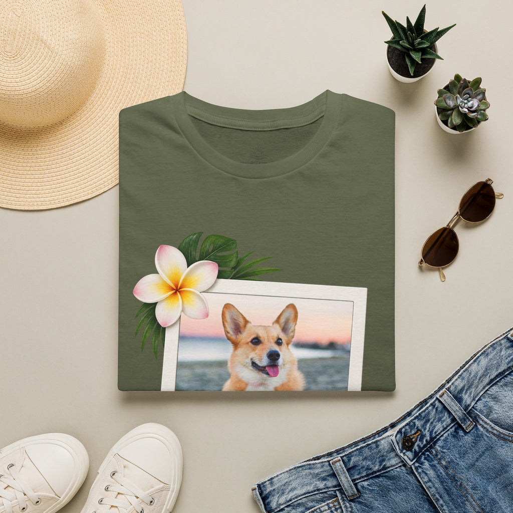 Personalized Pet Photo Polaroid Tee – Floral Frame, Custom Name