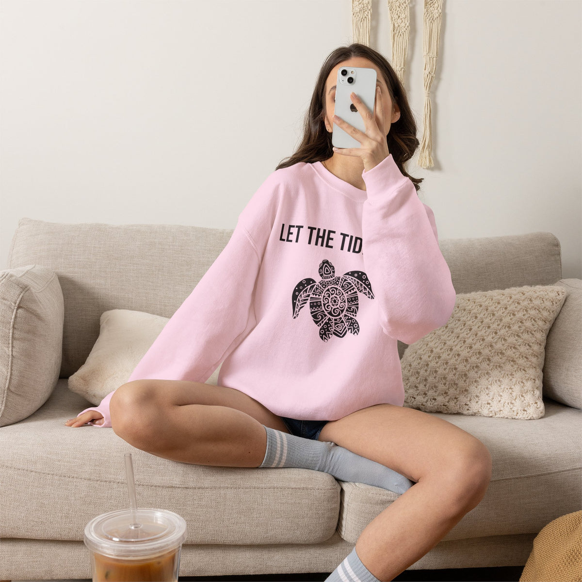 Turtle Crewneck Sweatshirt — "Let the Tide Lead" Coastal Graphic
