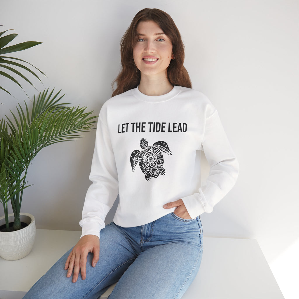 Turtle Crewneck Sweatshirt — "Let the Tide Lead" Coastal Graphic