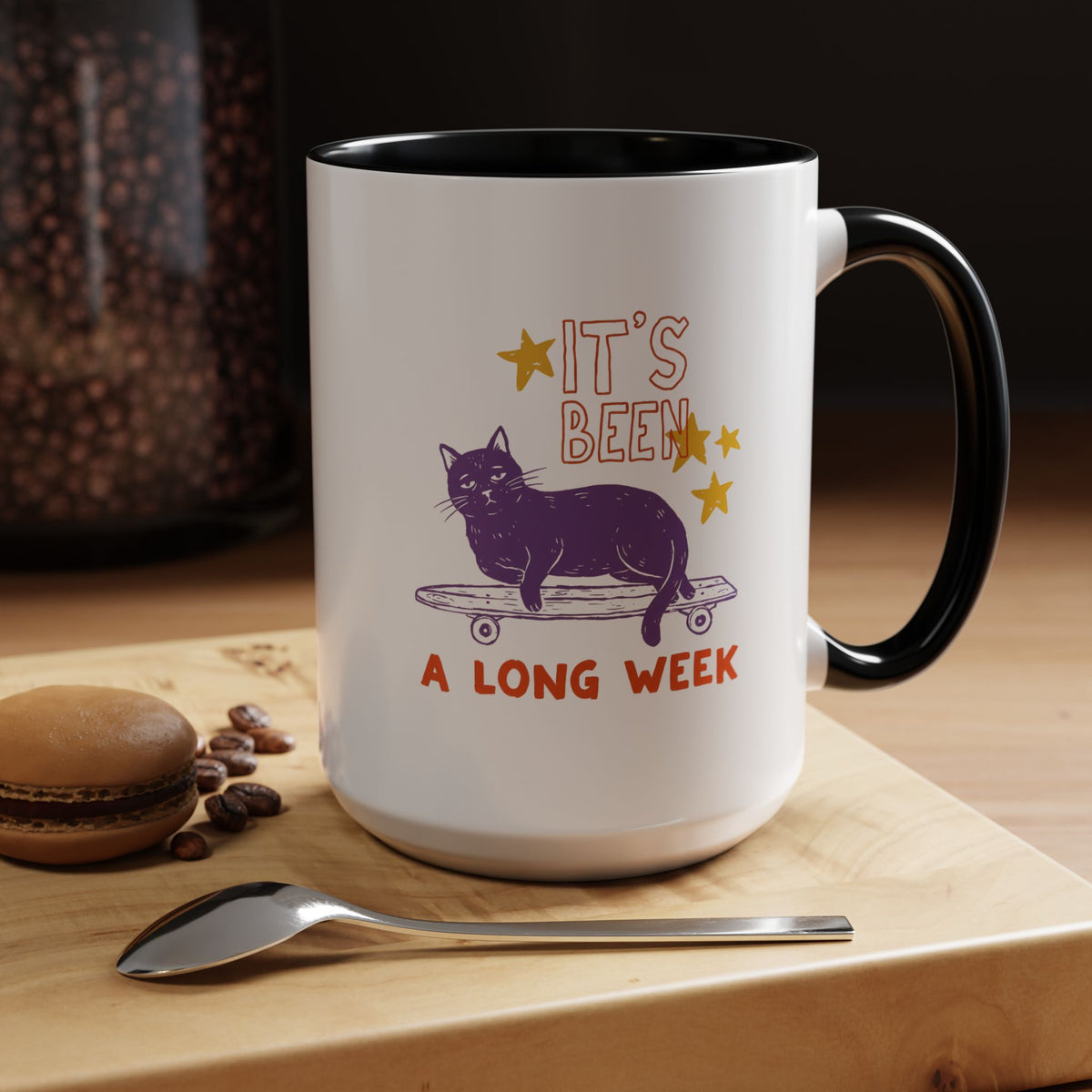 “It’s Been a Long Week” Cat on Skateboard Coffee Mug