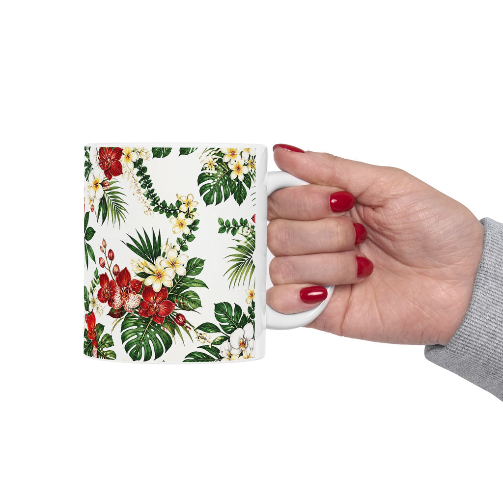 Tropical Floral Ceramic Mug – Hibiscus & Plumeria