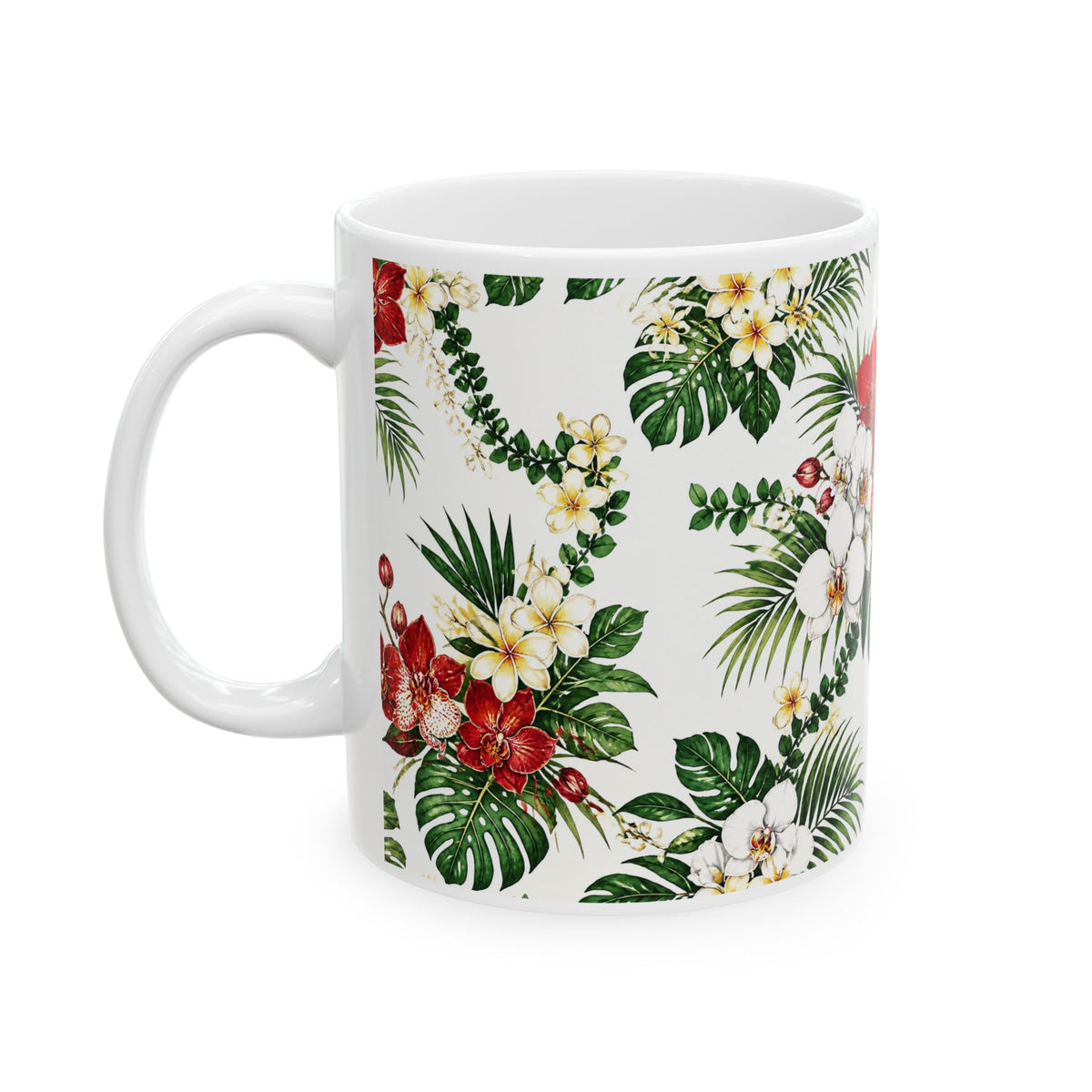 Tropical Floral Ceramic Mug – Hibiscus & Plumeria