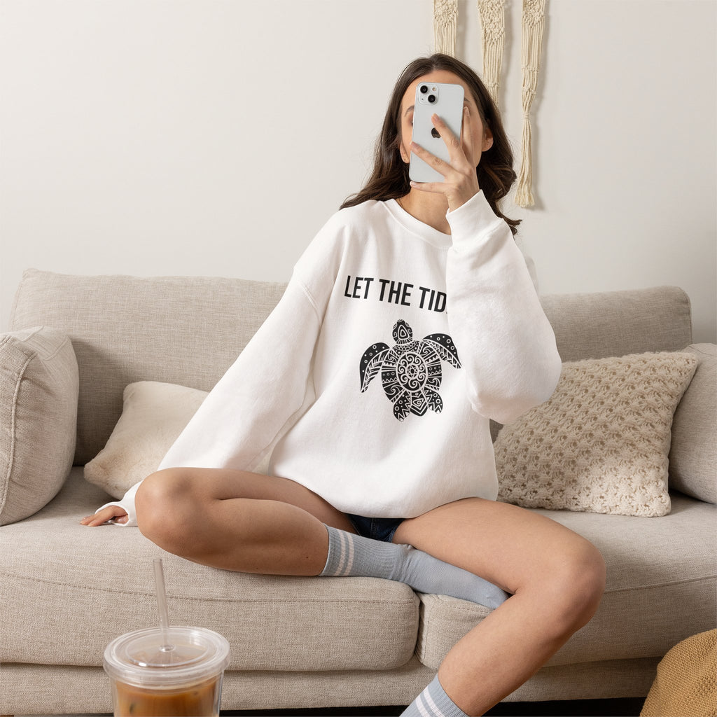 Turtle Crewneck Sweatshirt — "Let the Tide Lead" Coastal Graphic