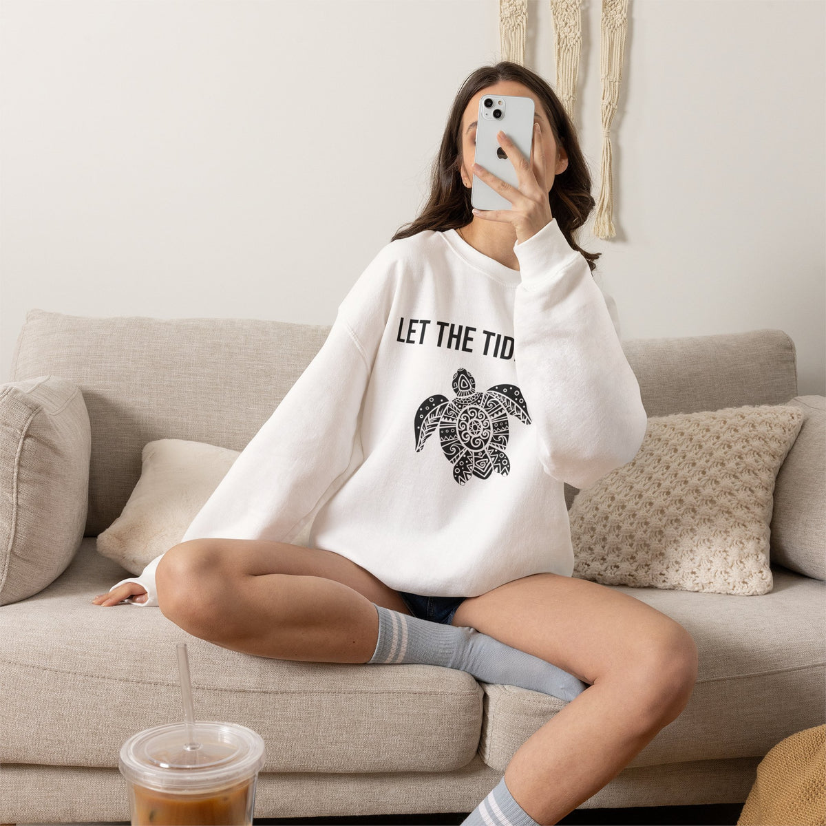 Turtle Crewneck Sweatshirt — "Let the Tide Lead" Coastal Graphic