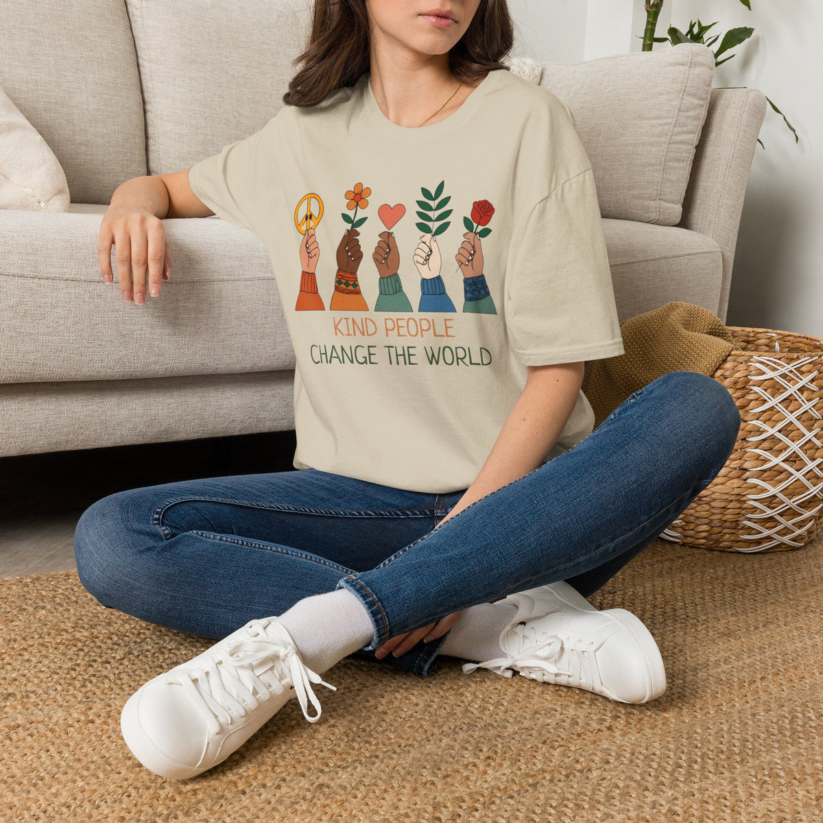 Kind People Change the World T-Shirt | Peace Flower Heart Rose Hands