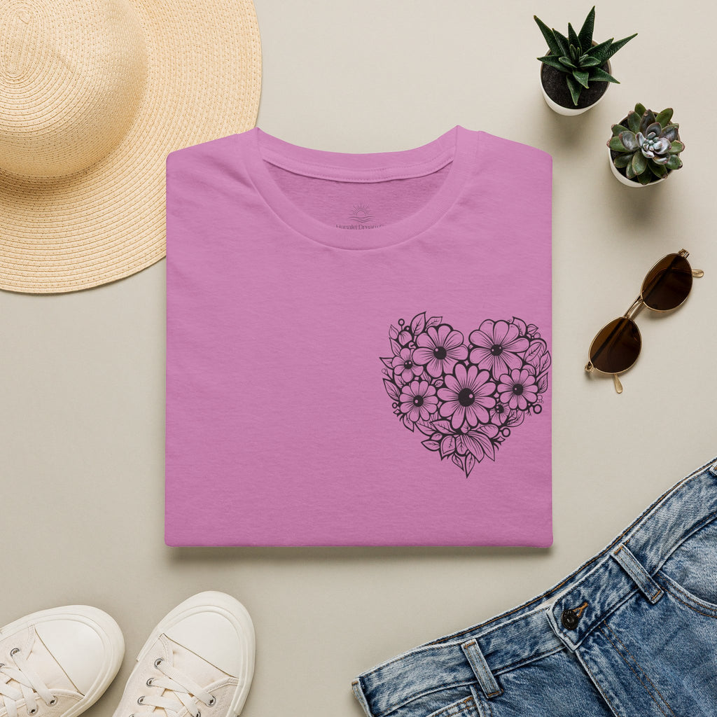 Bloom Kindly Floral Heart T-Shirt – Daisy Line Art