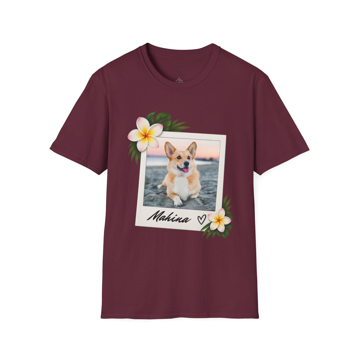 Personalized Pet Photo Polaroid Tee – Floral Frame, Custom Name