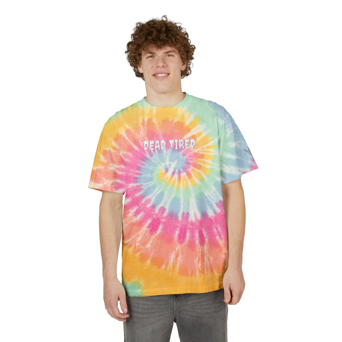Embroidered "Dead Tired" Tie-Dye Spiral T-Shirt