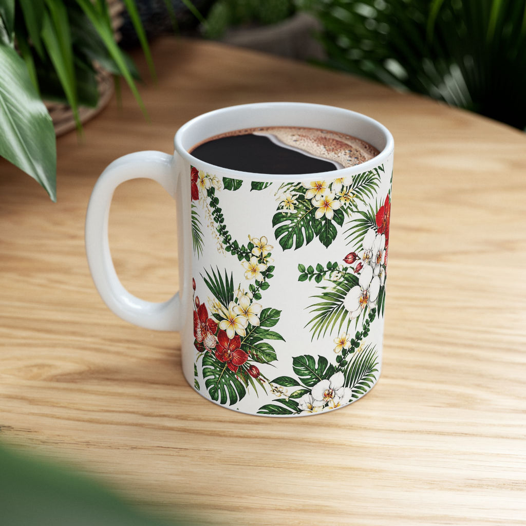 Tropical Floral Ceramic Mug – Hibiscus & Plumeria