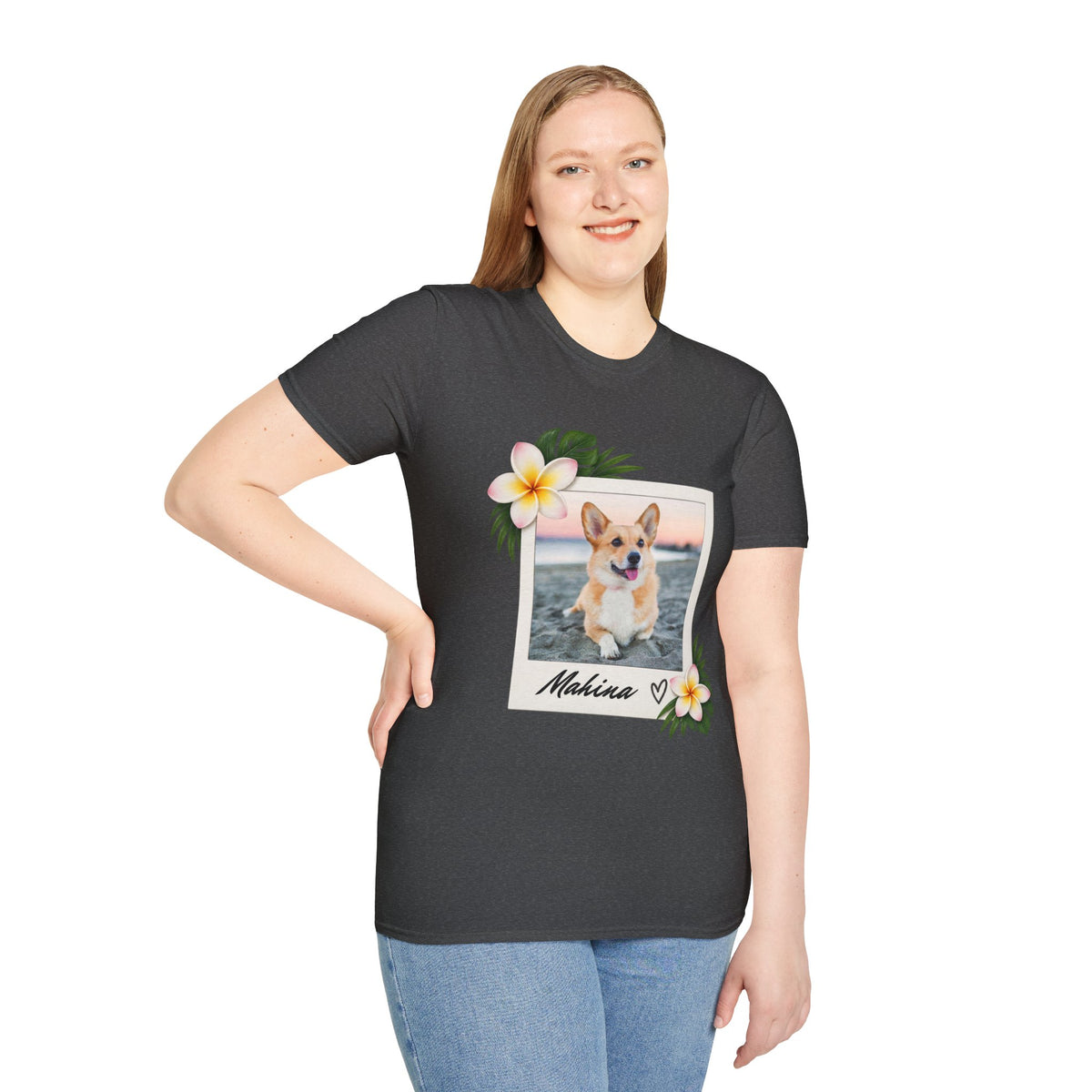 Personalized Pet Photo Polaroid Tee – Floral Frame, Custom Name