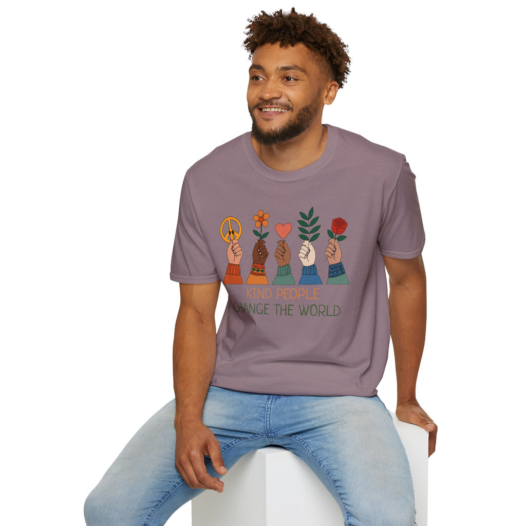 Kind People Change the World T-Shirt | Peace Flower Heart Rose Hands