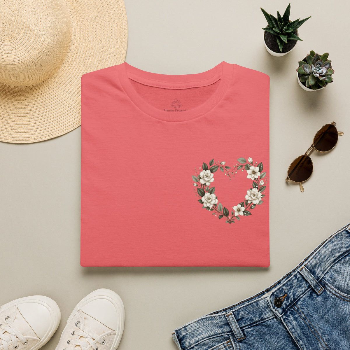 Gardenia Heart Floral Wreath T-Shirt – Botanical
