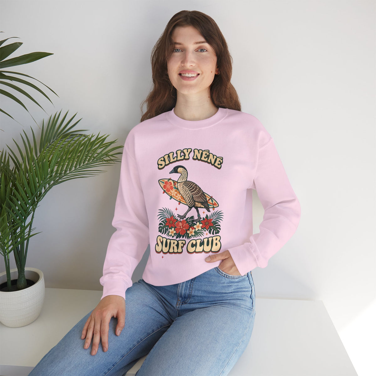 Silly Nēnē Surf Club Christmas Crewneck Sweatshirt – Hawaiian Goose Holiday Sweatshirt