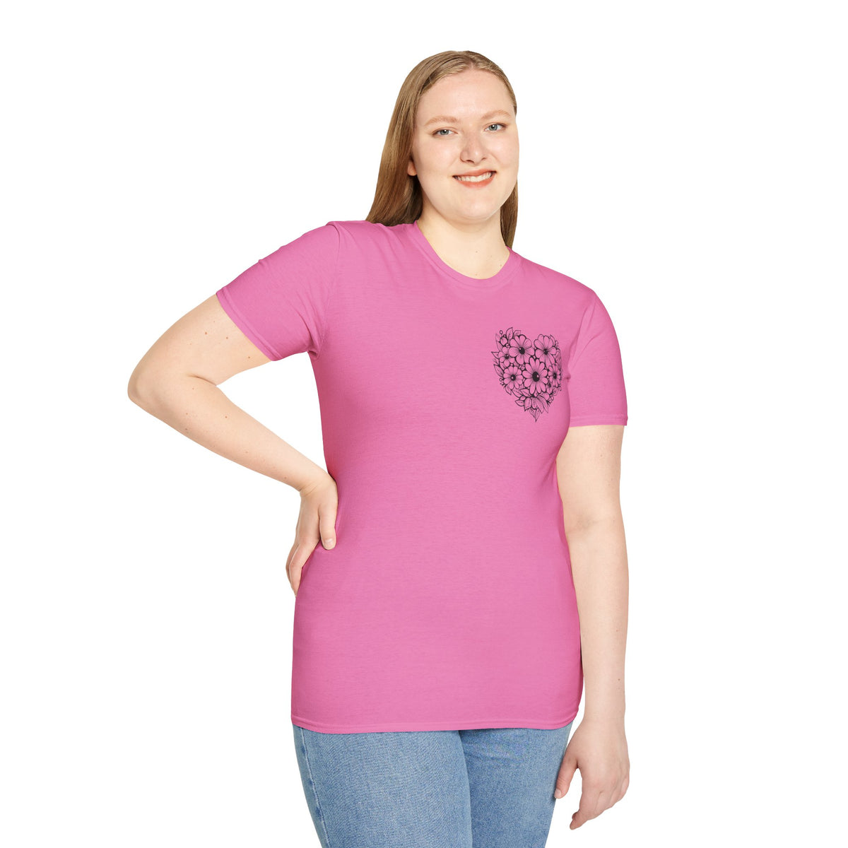 Bloom Kindly Floral Heart T-Shirt – Daisy Line Art