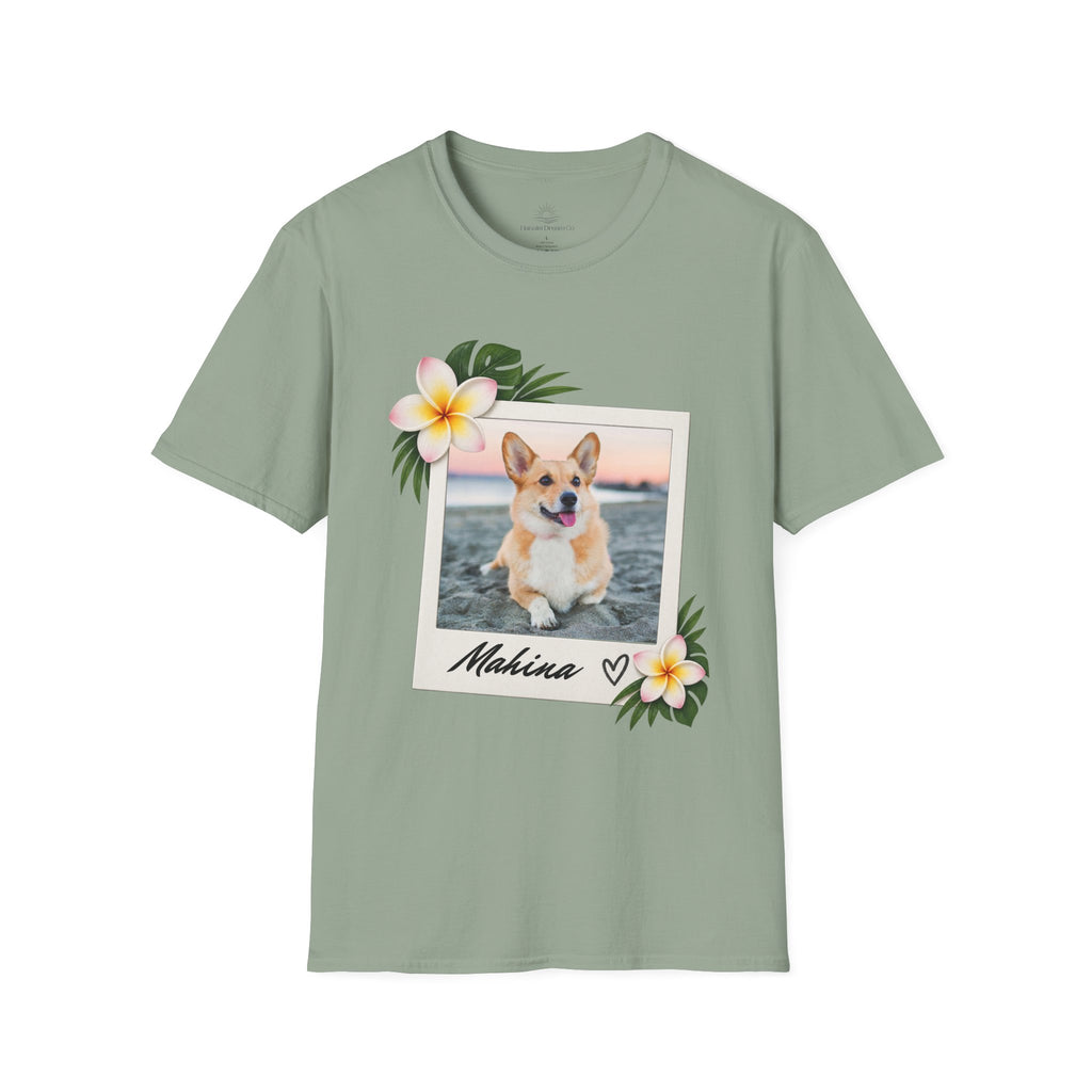 Personalized Pet Photo Polaroid Tee – Floral Frame, Custom Name