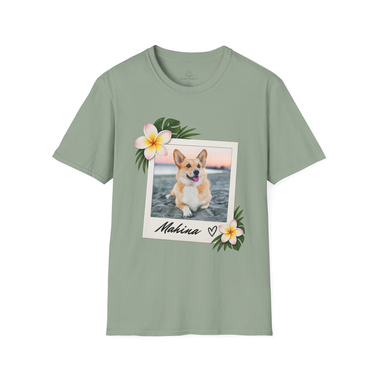 Personalized Pet Photo Polaroid Tee – Floral Frame, Custom Name