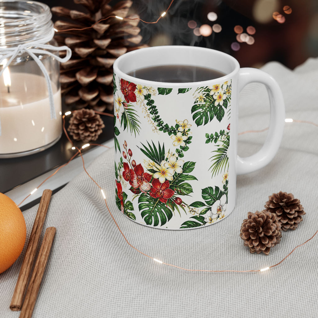 Tropical Floral Ceramic Mug – Hibiscus & Plumeria