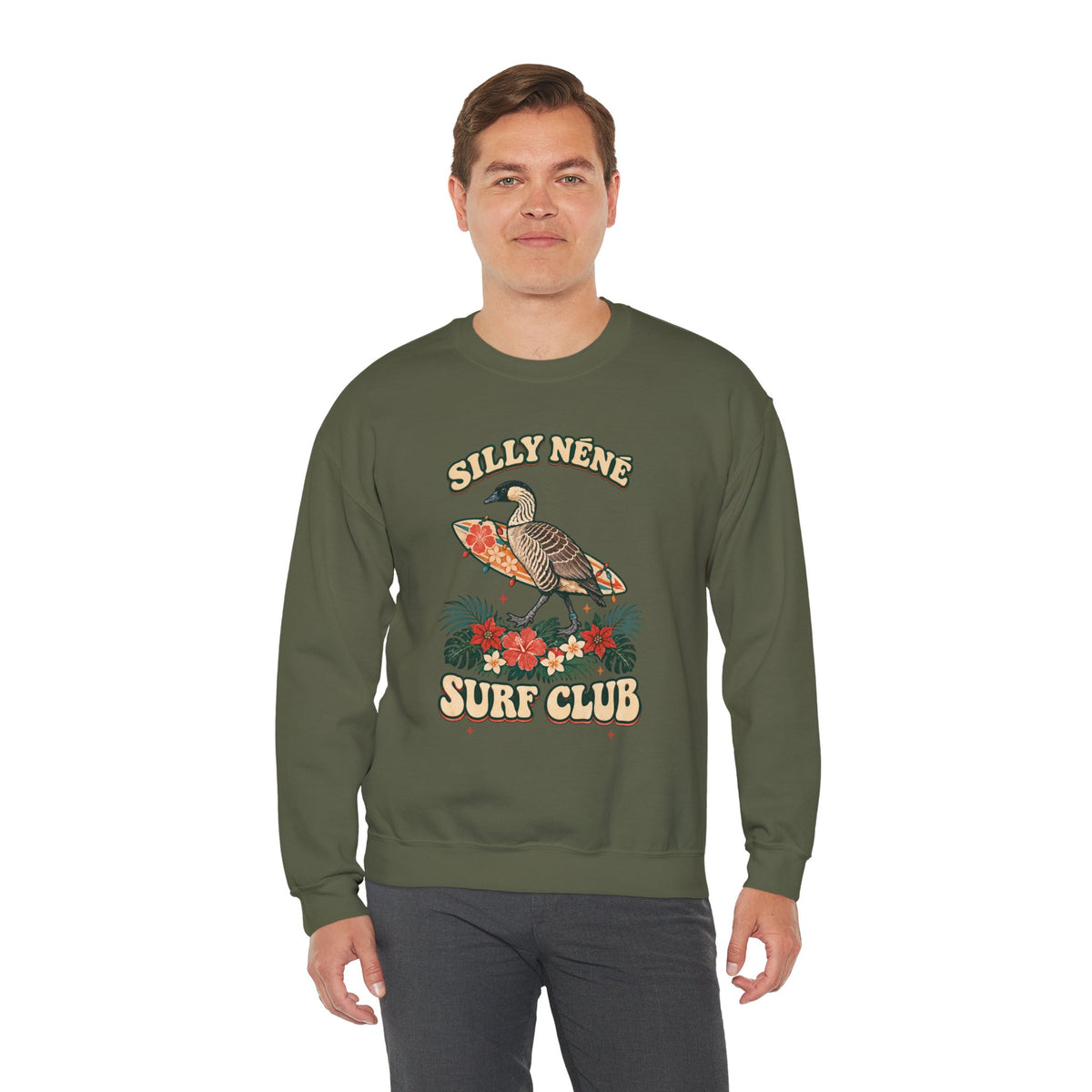 Silly Nēnē Surf Club Christmas Crewneck Sweatshirt – Hawaiian Goose Holiday Sweatshirt