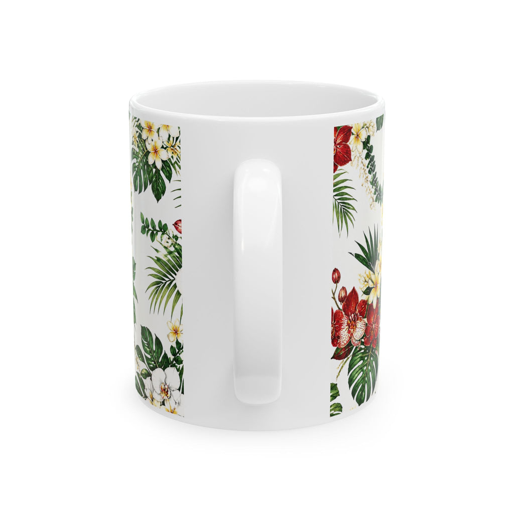Tropical Floral Ceramic Mug – Hibiscus & Plumeria