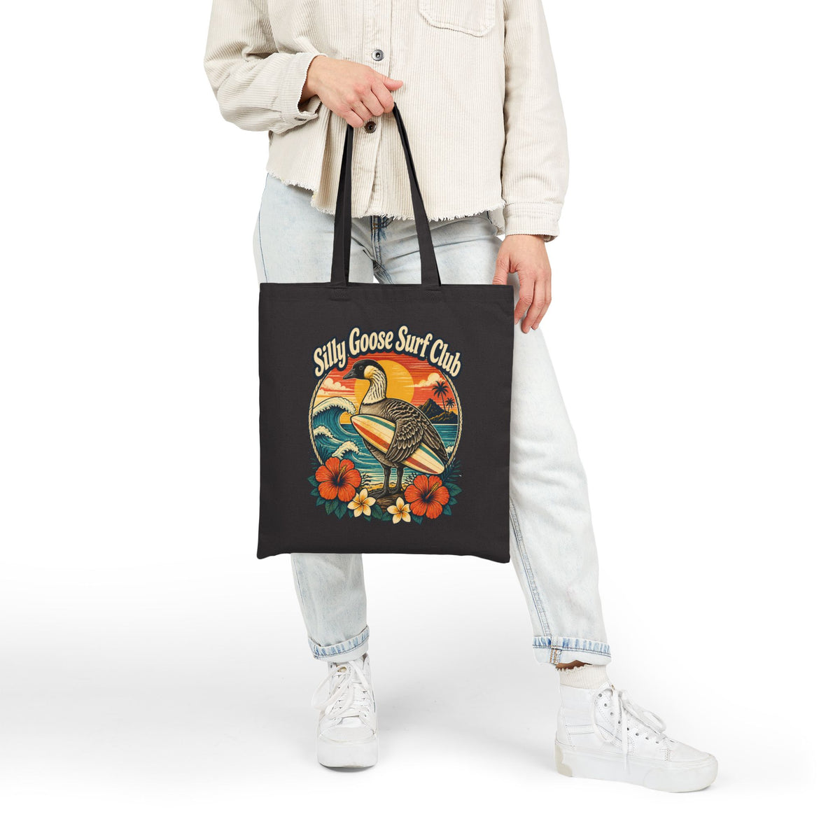 Silly Goose Surf Club Canvas Tote – Retro Hawaiian Nēnē
