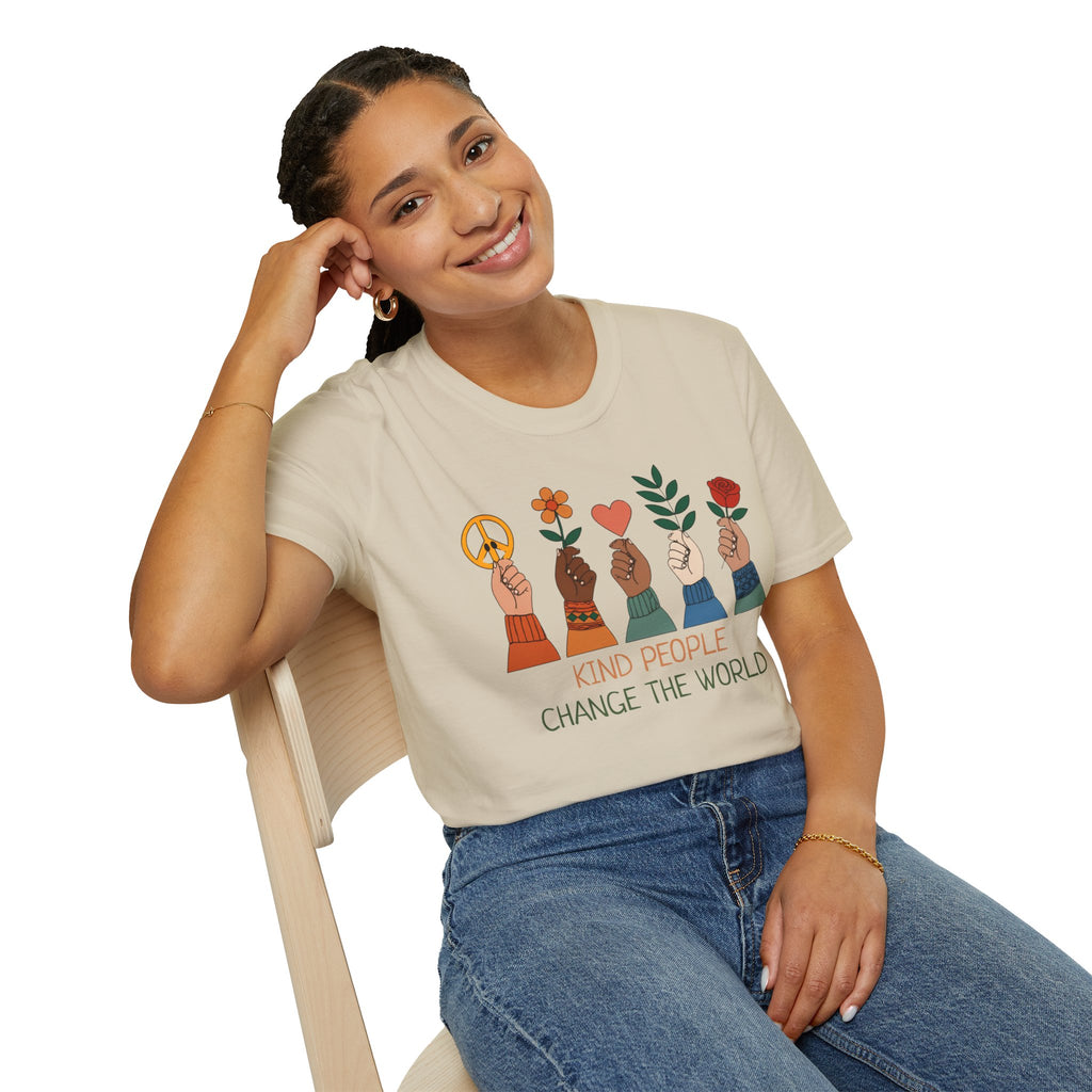 Kind People Change the World T-Shirt | Peace Flower Heart Rose Hands