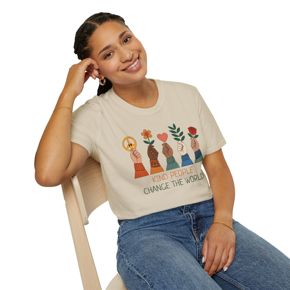 Kind People Change the World T-Shirt | Peace Flower Heart Rose Hands