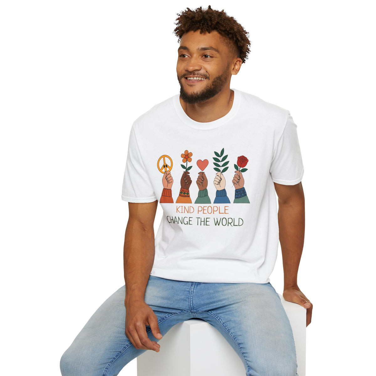 Kind People Change the World T-Shirt | Peace Flower Heart Rose Hands