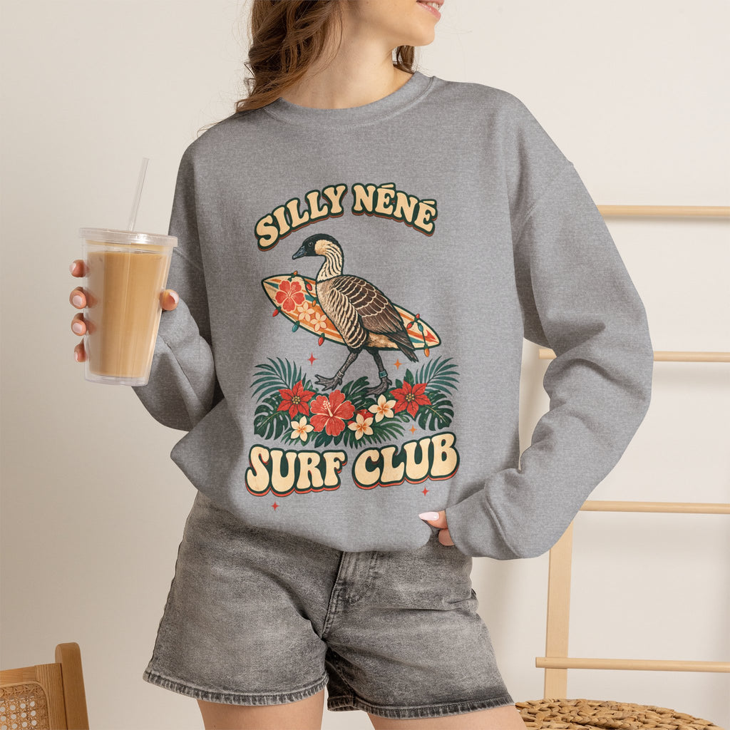 Silly Nēnē Surf Club Christmas Crewneck Sweatshirt – Hawaiian Goose Holiday Sweatshirt