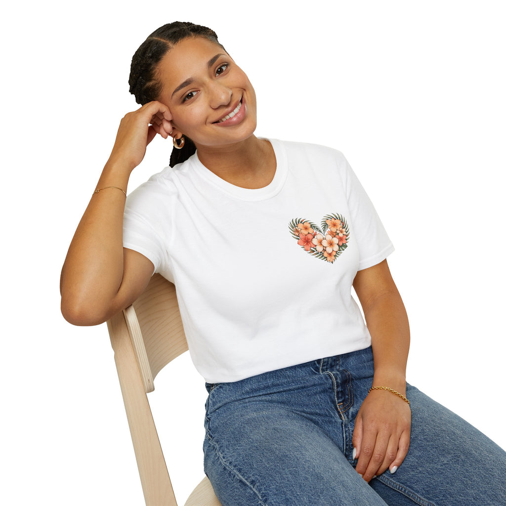 Tropical Plumeria Floral Heart T-Shirt