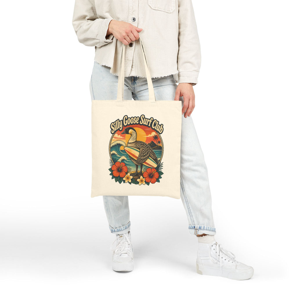 Silly Goose Surf Club Canvas Tote – Retro Hawaiian Nēnē