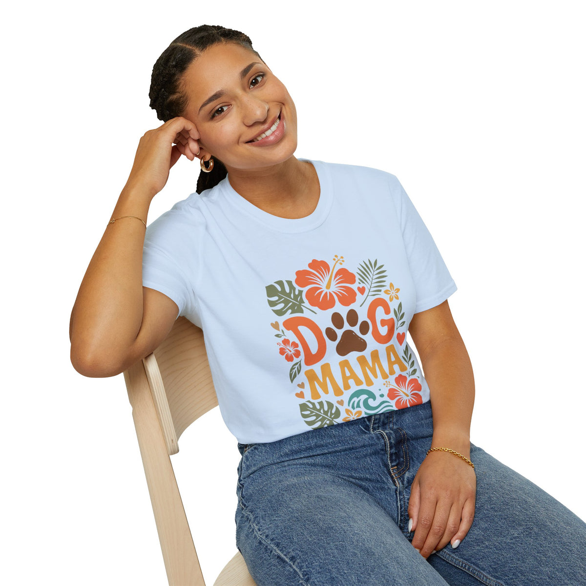 “DOG MAMA” Floral Paw Print Tropical Tee