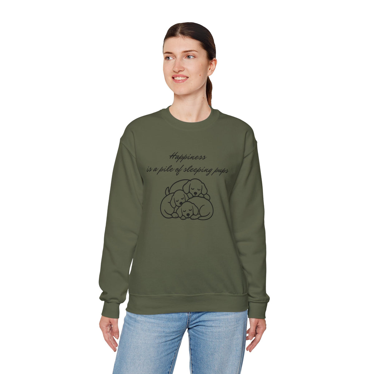 “Happiness Is a Pile of Sleeping Pups” Puppy Crewneck