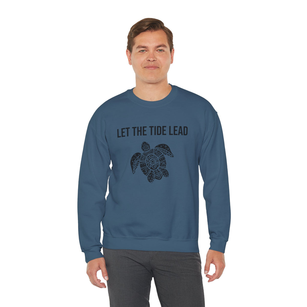 Turtle Crewneck Sweatshirt — "Let the Tide Lead" Coastal Graphic