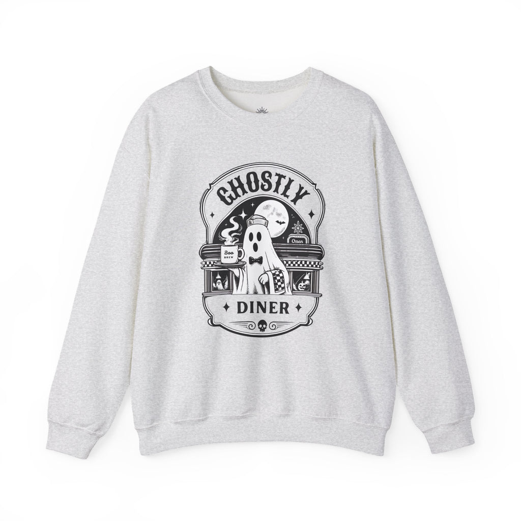 Ghostly Diner Sweatshirt — Vintage Halloween Ghost Café Crewneck