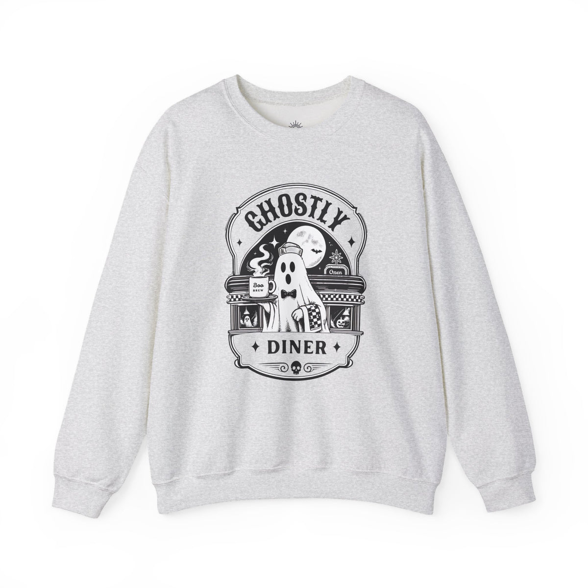 Ghostly Diner Sweatshirt — Vintage Halloween Ghost Café Crewneck