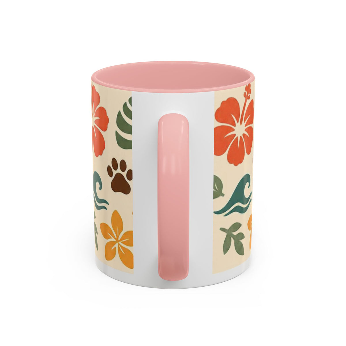 Tropical Hibiscus Paw Print Mug — Floral Coffee Cup for Dog Lovers