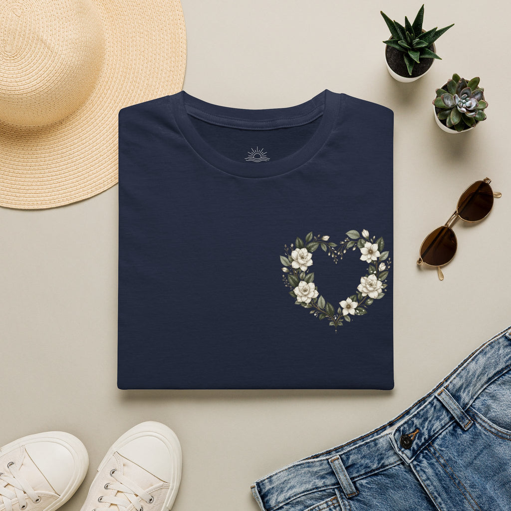 Gardenia Heart Floral Wreath T-Shirt – Botanical